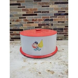 Vintage Metal Cake Carrier Decoware, Fruit Decal, Dome Cover, MCM